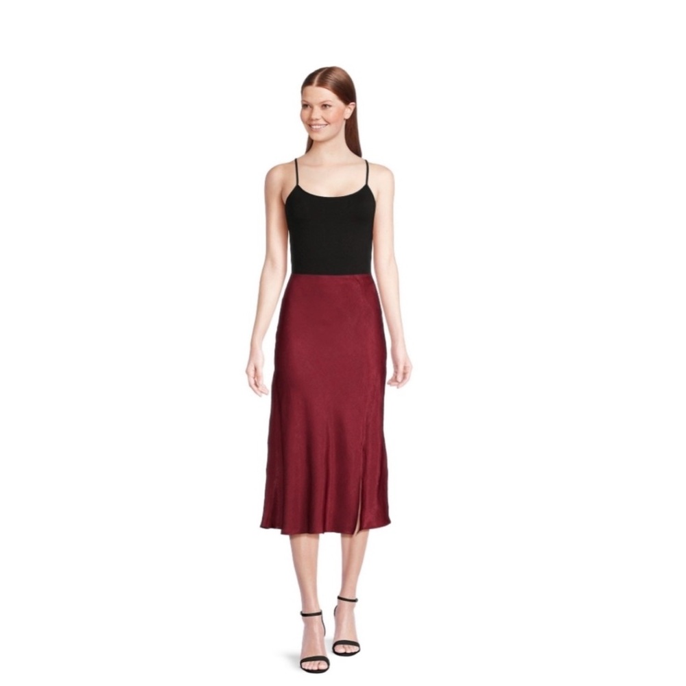 Time and Tru Slip Deep Red Satin Midi Women's Skirt in Size Medium